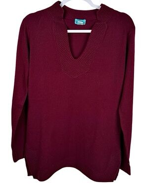 Two Bees Cashmere Burgundy Red V-Neck Wool Cashmere Blend Sweater Size Medium